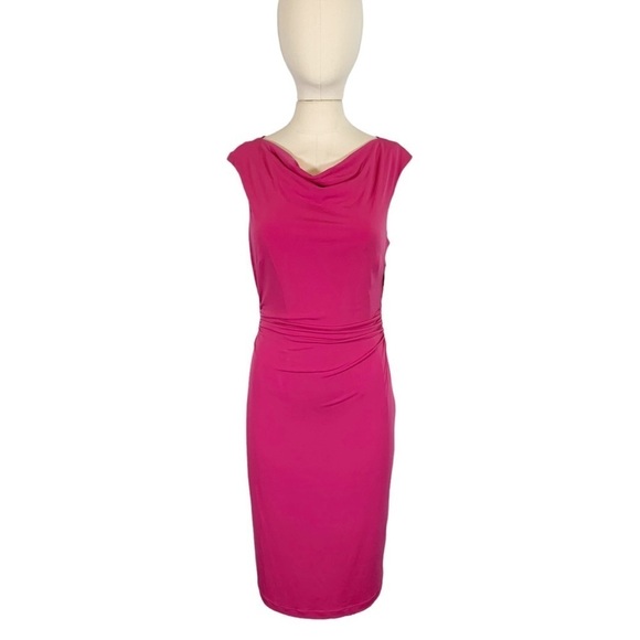 David Meister Ruched Cowl Neck Sleeveless Sheath Dress Pink Size Small NWT - Picture 1 of 14